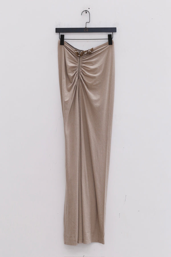 RUI built 25 autumn and winter cotton and linen G waist zipper long skirt RUI-RAW25WV02-Ficelle camel brown